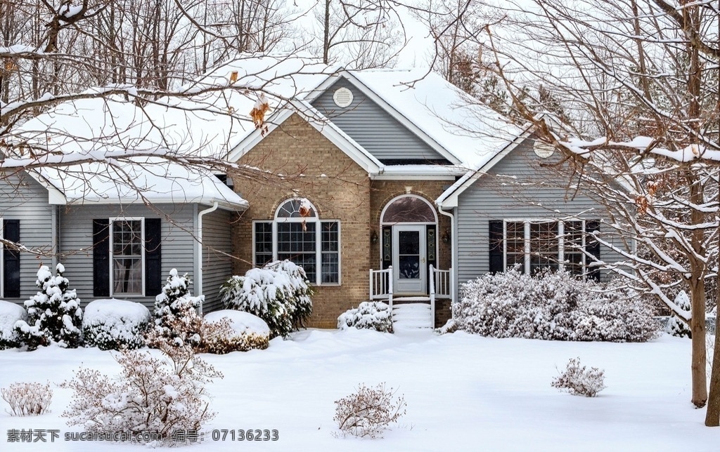 下雪房子 下雪 冬天 雪花 房子 小木屋 自然景观 自然风景