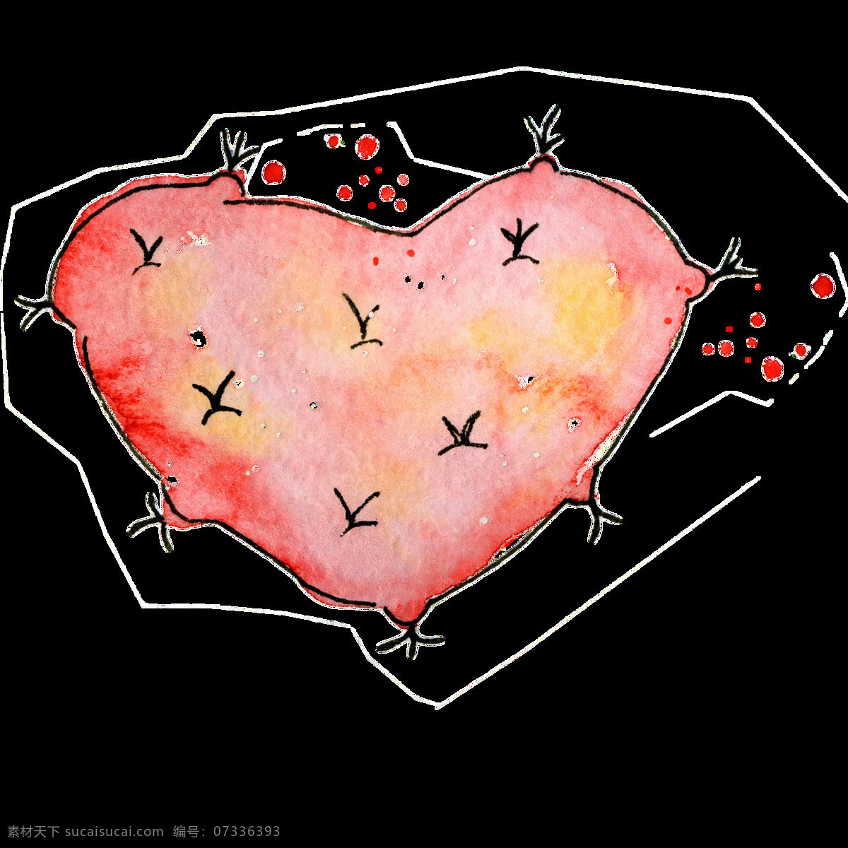 粉色 水彩 手绘 心形 透明 花朵 透明素材 免扣素材 装饰图案