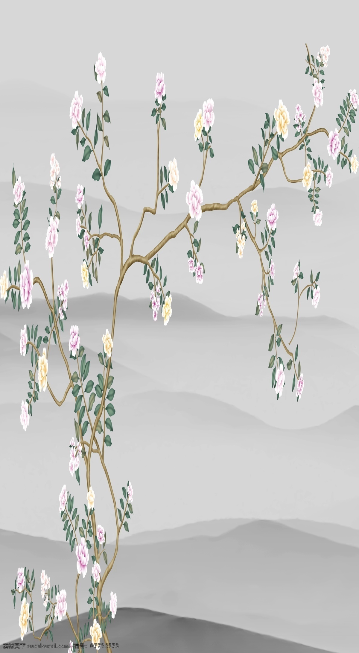 花鸟 工笔花鸟 花鸟工笔 挂画 手绘 禅意 花鸟玄关图 新中式 山水 花鸟画 共享 分层
