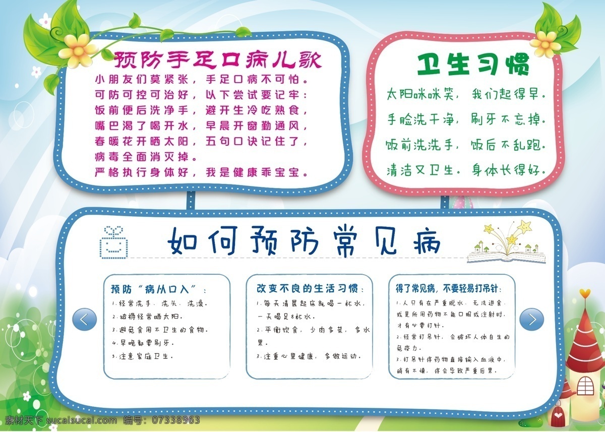 幼儿园刊板 幼儿园 刊板 展板 卡通 边框 卡通城堡 蓝天草地 分层
