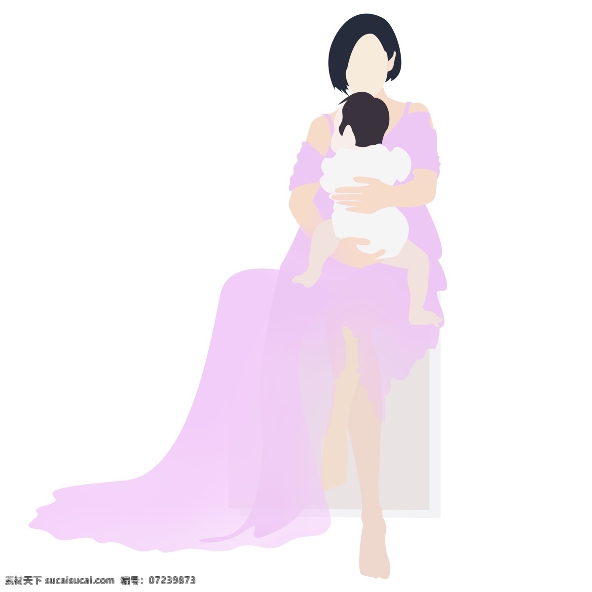 怀抱 婴儿 母亲 免 扣 矢量图 母亲节 母爱 温馨 温暖 温情 母子 母女 艺术写真 藕紫色 纱裙 短发 婴儿服