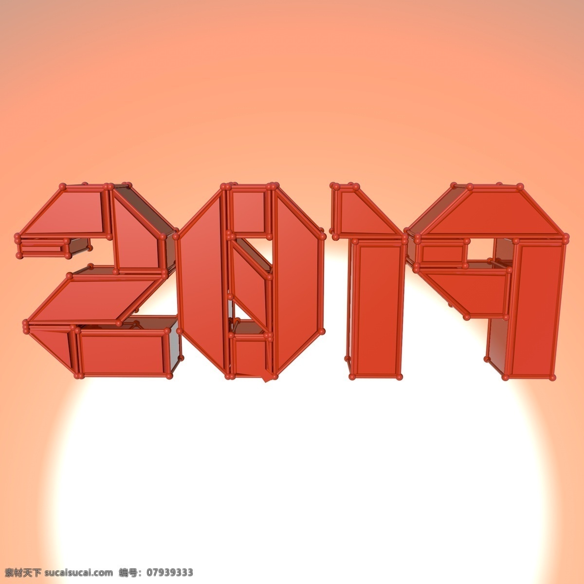 红色 立体 数字 艺术 字 晶格 元旦 新年 c4d