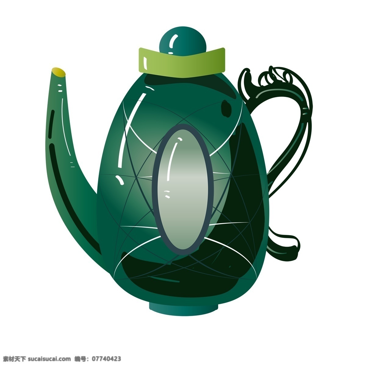手绘 茶具 茶饮 元素 免 抠 陶瓷 茶壶 绿色
