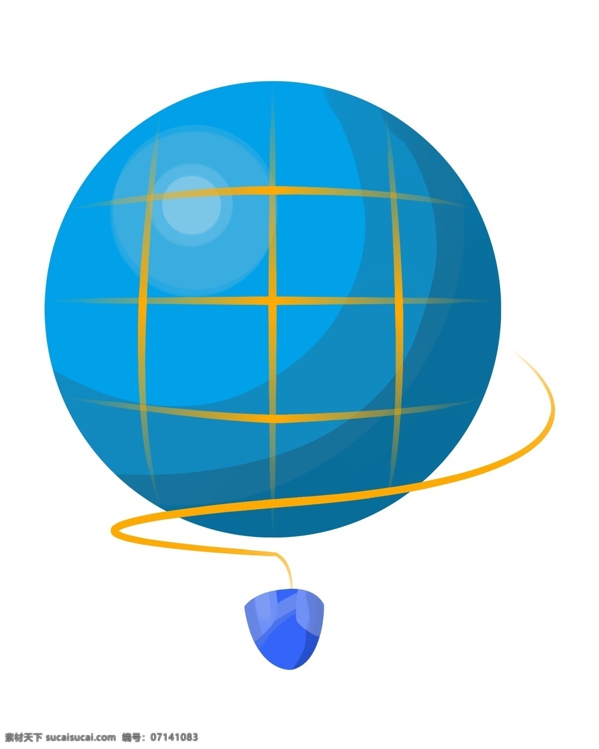 手绘 科技 元素 插画 蓝色的星球 卡通插画 手绘科技插画 黄色的条纹 先进的科技 井字纹星球