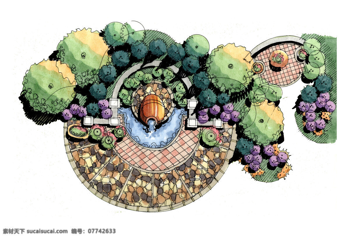 建筑手绘系列 建筑 手绘 水景 立面 上色 建筑插画 环境设计 景观设计