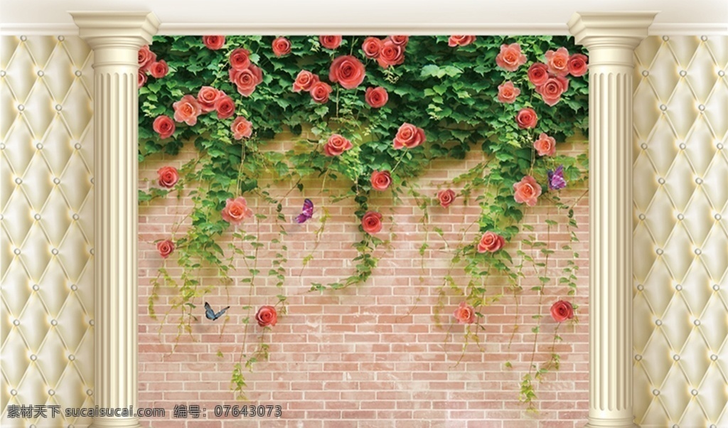 花 藤 罗马柱 软 包 电视 背景 墙 现代简约 简约背景墙 时尚简约 花藤 软包 简约客厅 客厅装修 客厅沙发墙 客厅背景墙 电视背景墙 中式装饰画 共享作品 分层