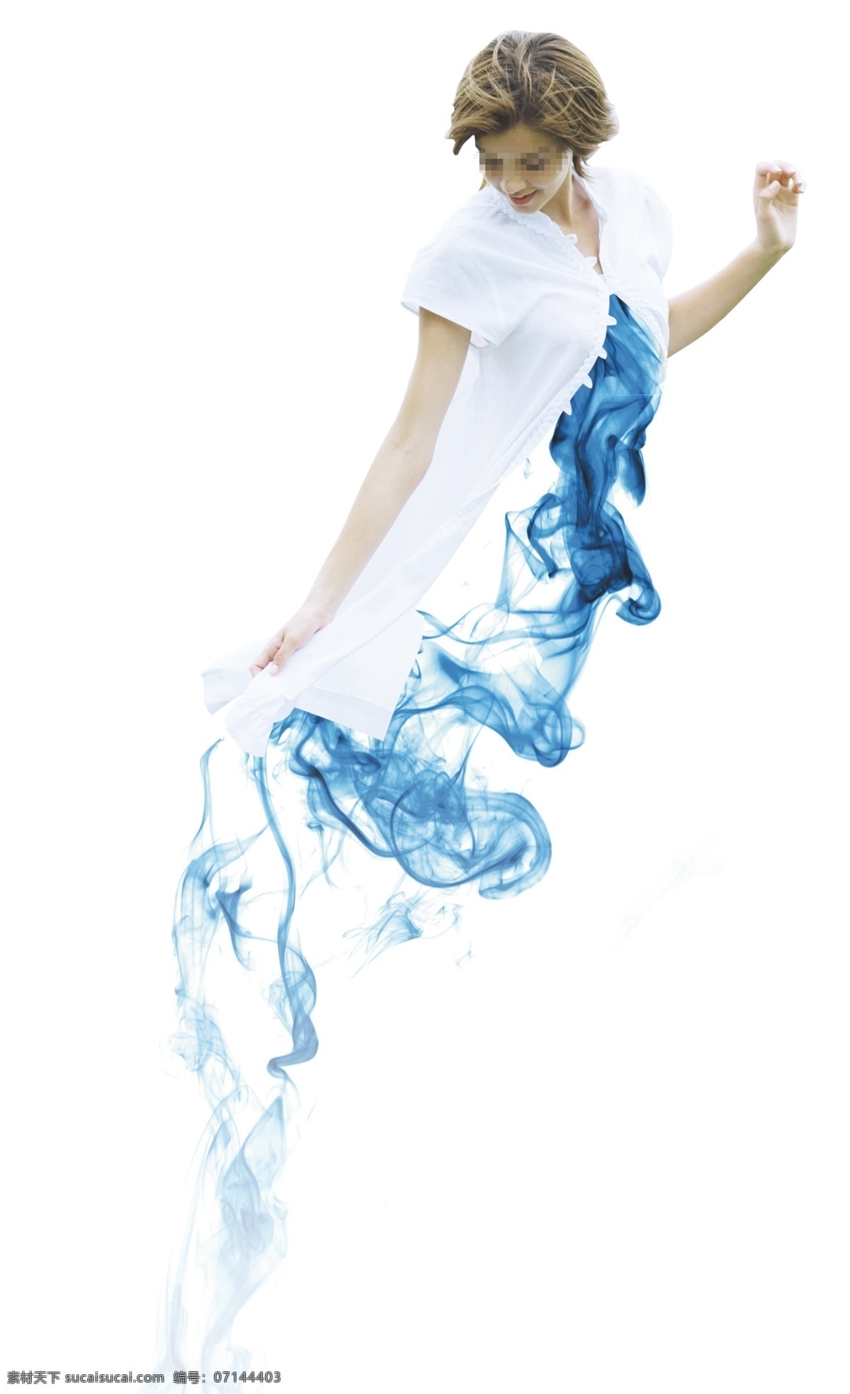 飘逸 美女 女人 烟雾 飞起 蓝烟 矢量图