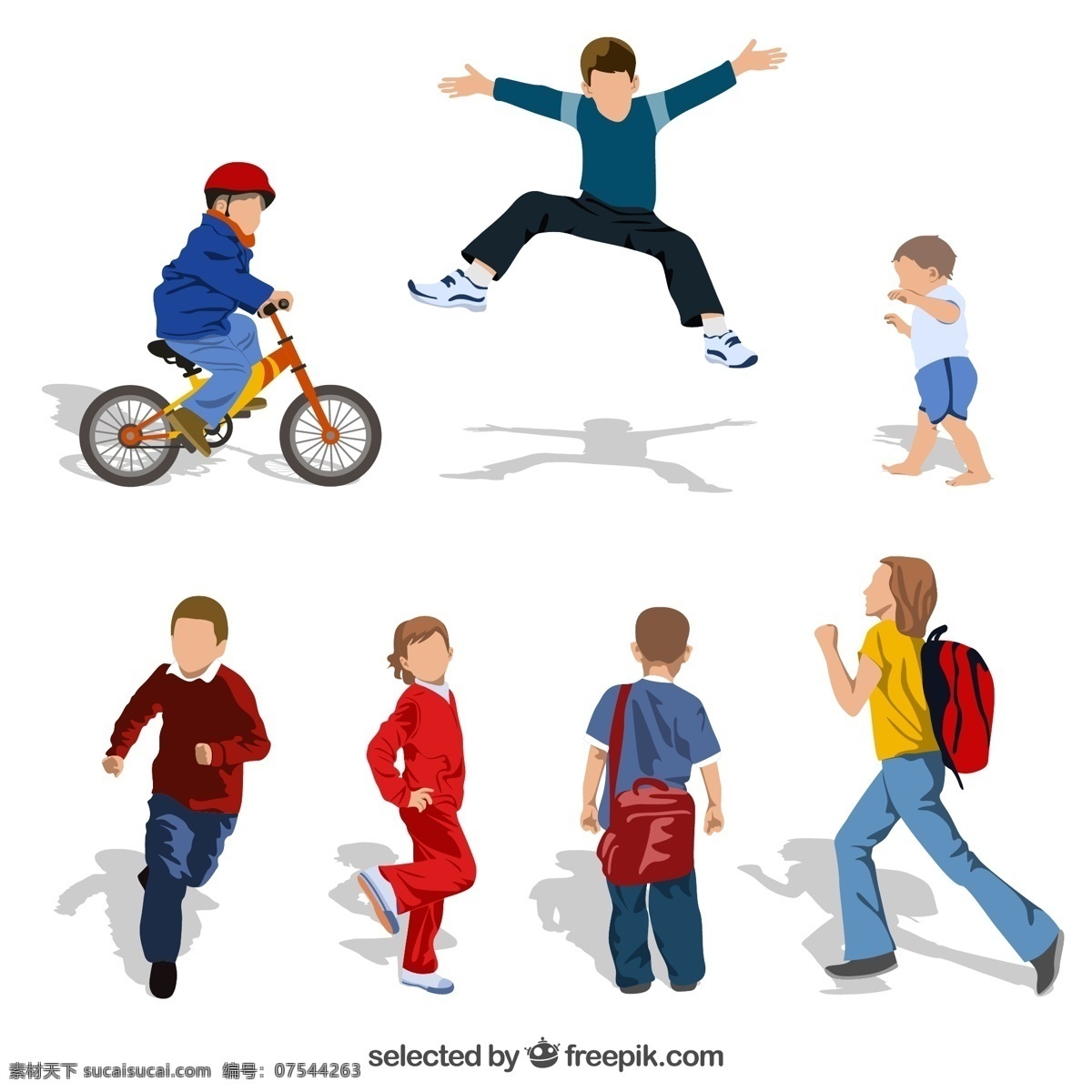 卡通少年 矢量素材 奔跑 上学 少年 孩子 男孩 单车 跳跃 女孩 学生 学校 教育 文化 ai格式 人物 人物图库 儿童幼儿