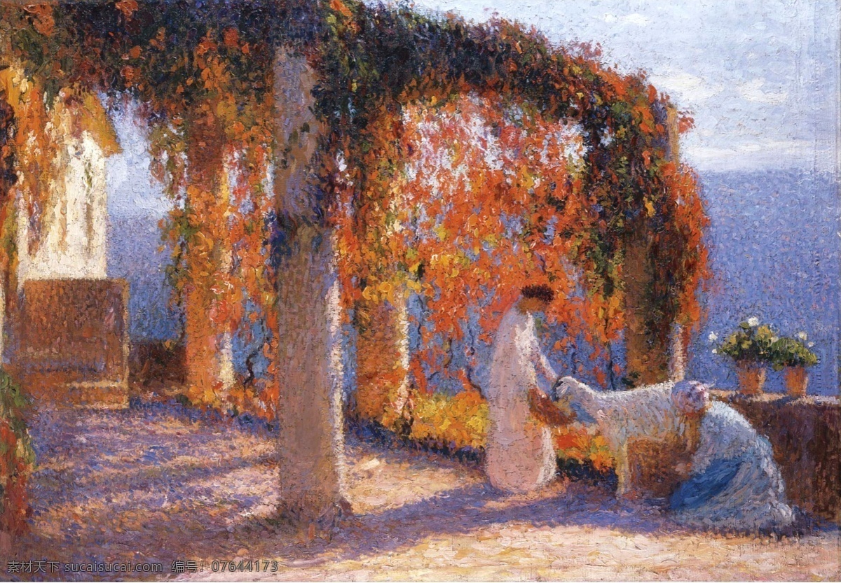 1915 大师 画家 风景画 静物 油画 建筑 装饰画 goat and women two with autumn arbour the martin henri 人物 高清 西方 国外 现代 家居装饰素材