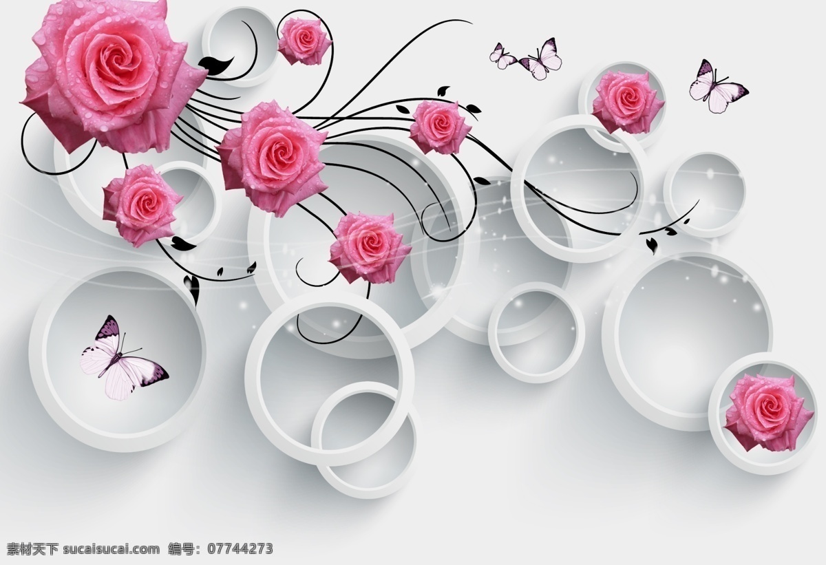 3d 花 电视 背景 墙 壁画 家装 白色