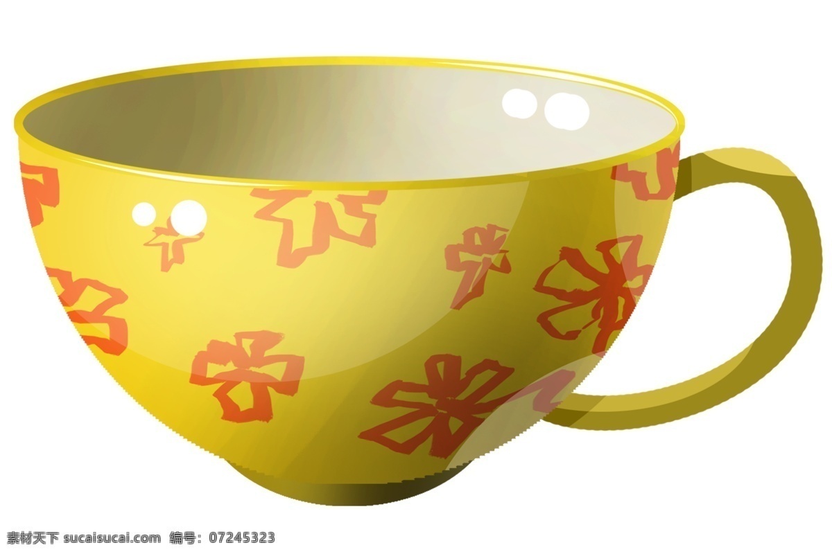 手绘 黄色 餐具 插画 黄色的餐具 卡通的插画 手绘插画 容器 瓷器 器皿 喝水的水杯 漂亮的餐具