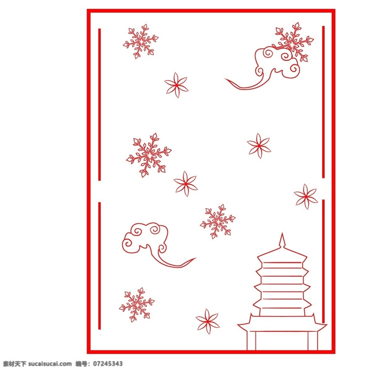 红色 元旦 边框 插画 红色边框 元旦边框插画 底纹边框 雪花花纹边框 手绘建筑底纹 花朵底纹 卡通云朵底纹 喜庆