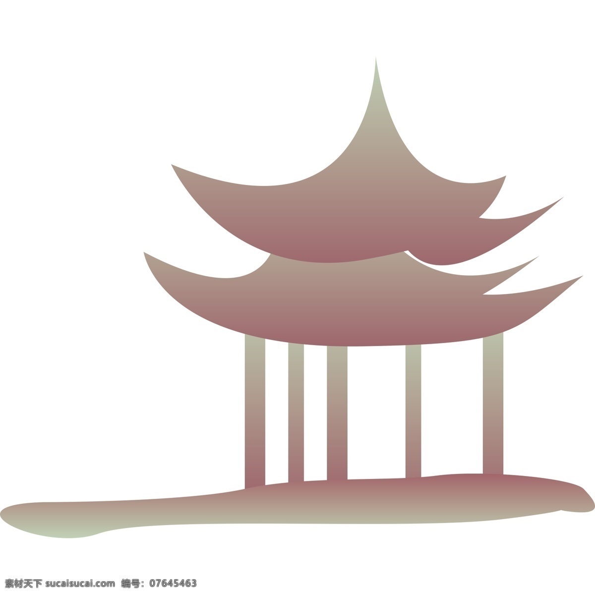 简约 渐变 亭子 装饰 卡通 彩色 水彩 小清新 创意 图案 手绘风