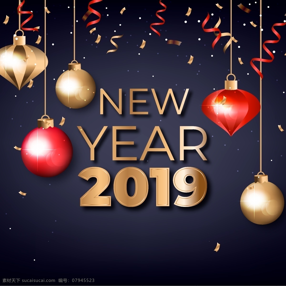 2019 年 金色 装饰 球 背景 圣诞节 节日 狂欢 卡通 过节 庆祝 西方节日 假期 扁平 矢量 桃心