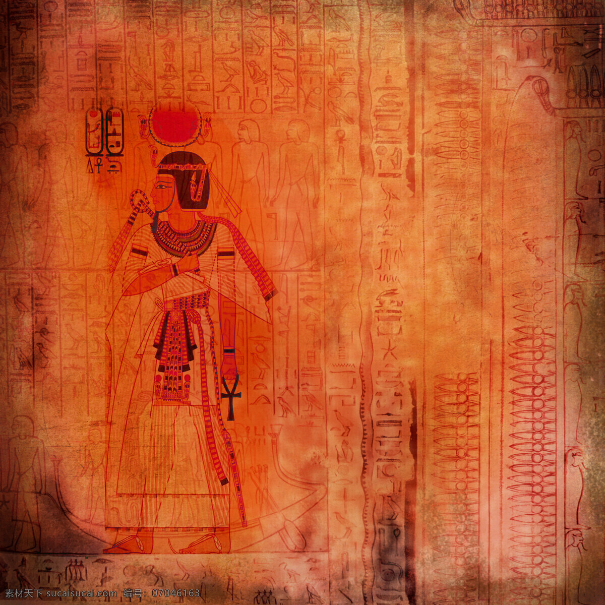 埃及女性壁画 埃及女性 埃及女人 埃及传统图案 埃及壁画 古埃及文化 传统图案 文化艺术 其他艺术 红色