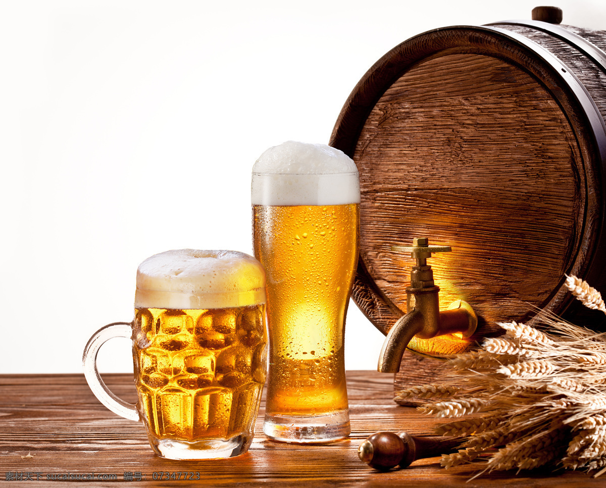 啤酒 酒桶 戴沫啤酒 桌子 玻璃杯 麦穗 水龙头 酒水饮料 餐饮美食 酒类图片