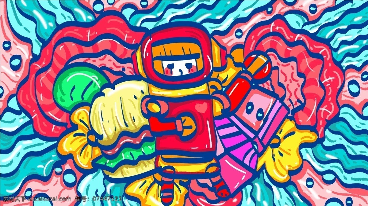太空 漫步 可爱 女孩 花朵 人物 插画 装饰画 畅游 海洋 矢量 手绘 渐变 治愈系 小清新 扁平化 汉堡包 流水 碧浪 卡通 插图 海报 壁纸 背景 手机壁纸 配图 电脑 文章配图
