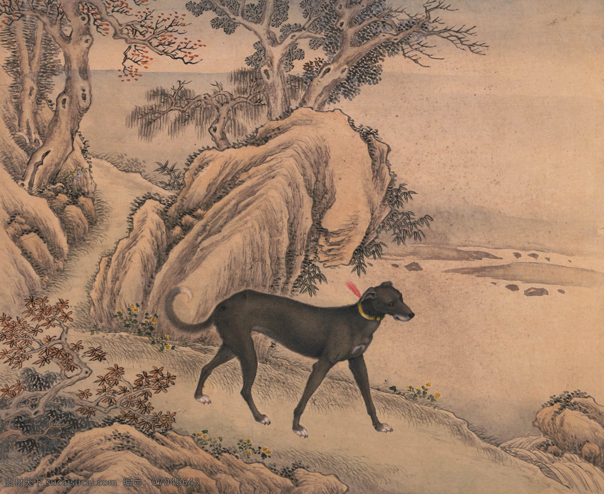 雪爪庐 清代 乾隆鉴赏 猎犬 十骏犬 宫廷画 中国古画 古典画 工笔画 艺术画 古画 国画 文化艺术 绘画书法