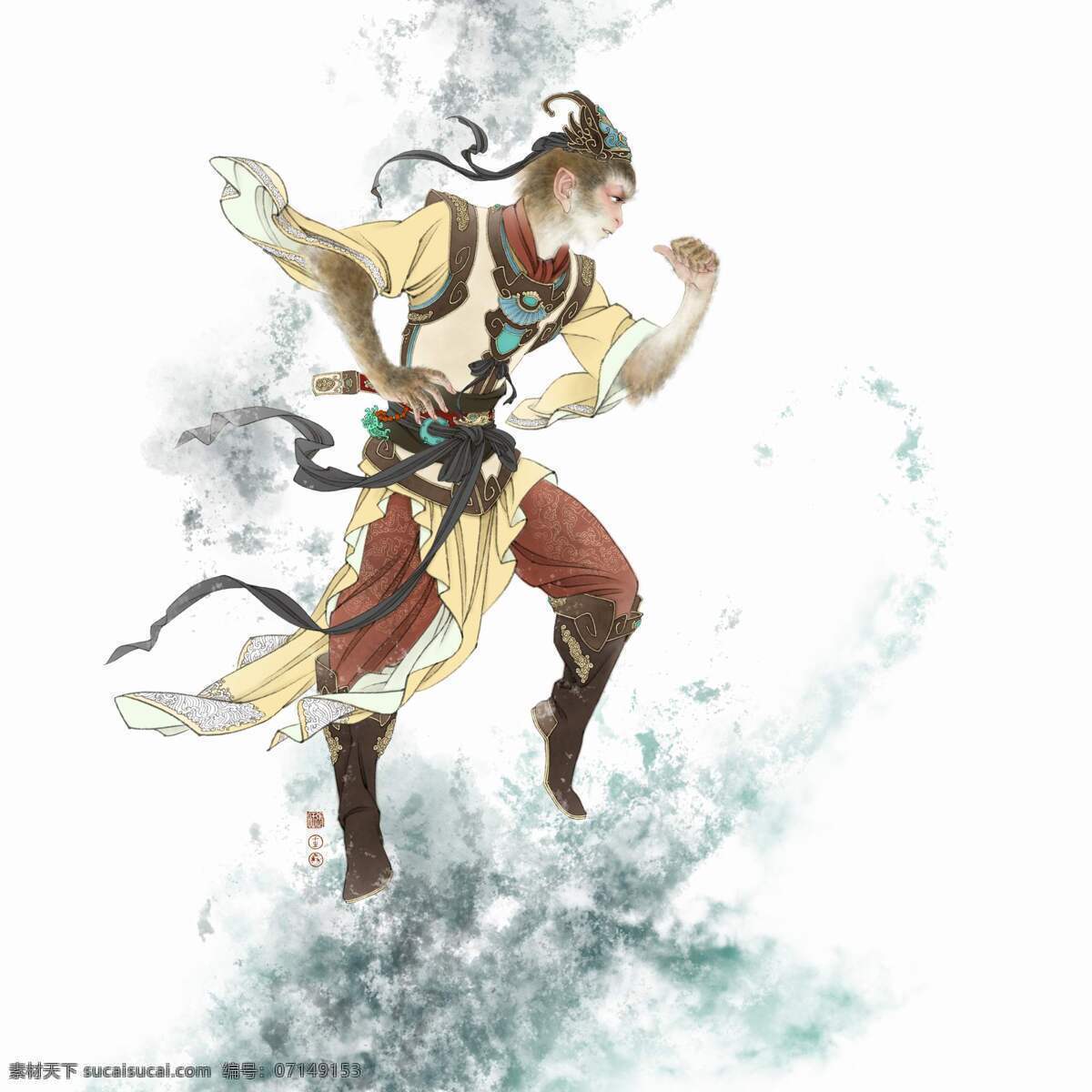 叉腰的悟空 画家张旺作品 悟空 叉腰 桀骜 请勿商用 白色