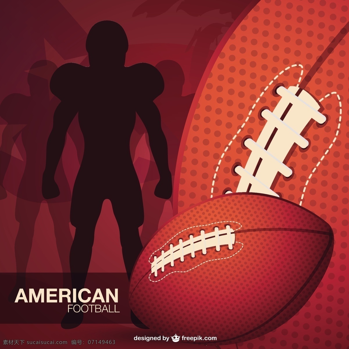 美式 足球 运动员 轮廓 球 背景 运动 人 模板 红 壁纸 红色背景 布局 游戏 娱乐 插图 美国