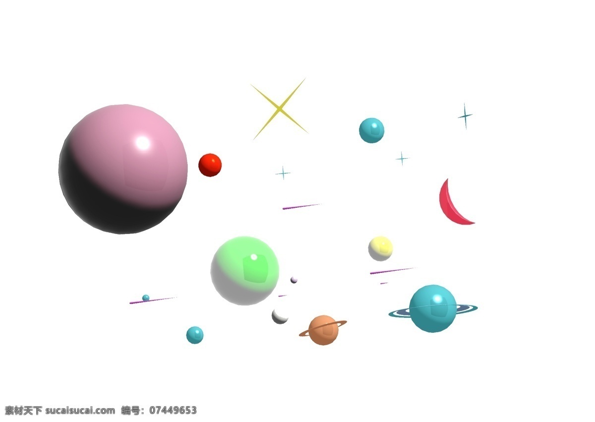 c4d 简约 悬浮 星空 流星 3d 装饰 图 星云 月亮星球 繁星天星 色彩多样化 png免扣 免费下 载