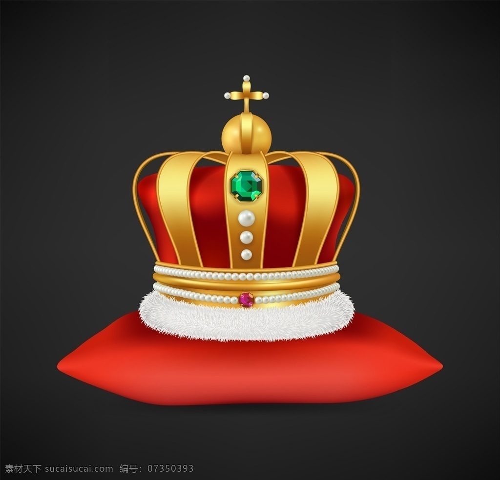 王冠图片 现实 奢华 帝王象征 红色枕头 钻石 古董 王冠 插图