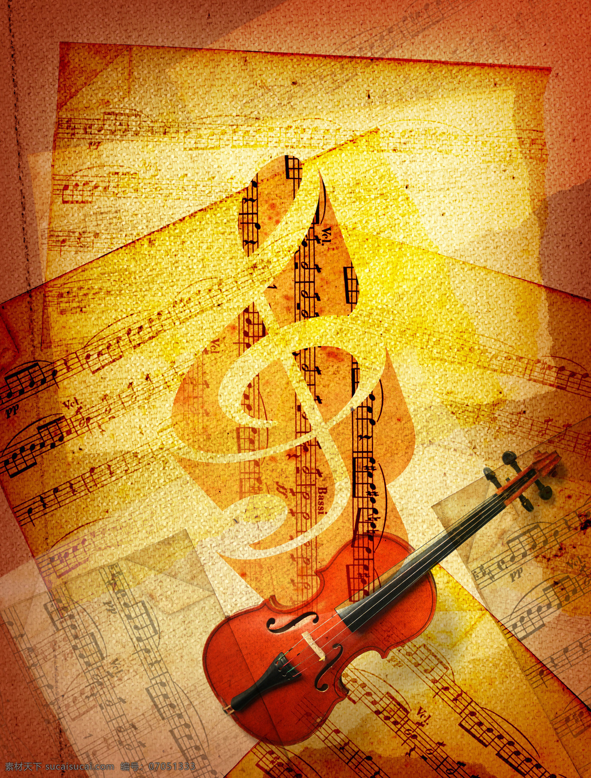 小提琴与乐谱 小提琴 音乐 乐器 影音娱乐 音乐符 乐谱 音乐背景 生活百科 黄色