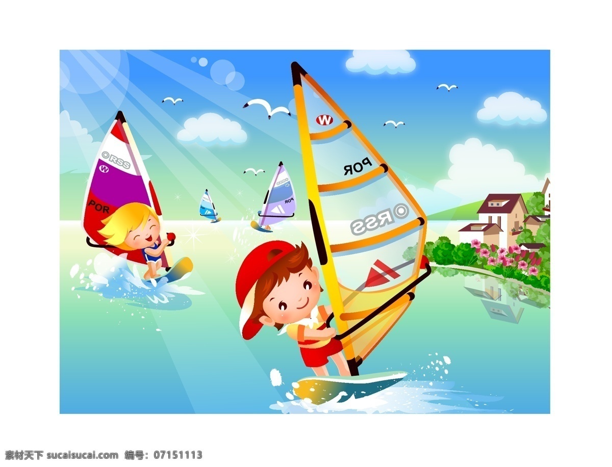 儿童 帆板 运动 矢量图 体育运动 文化艺术 矢量 其他矢量图
