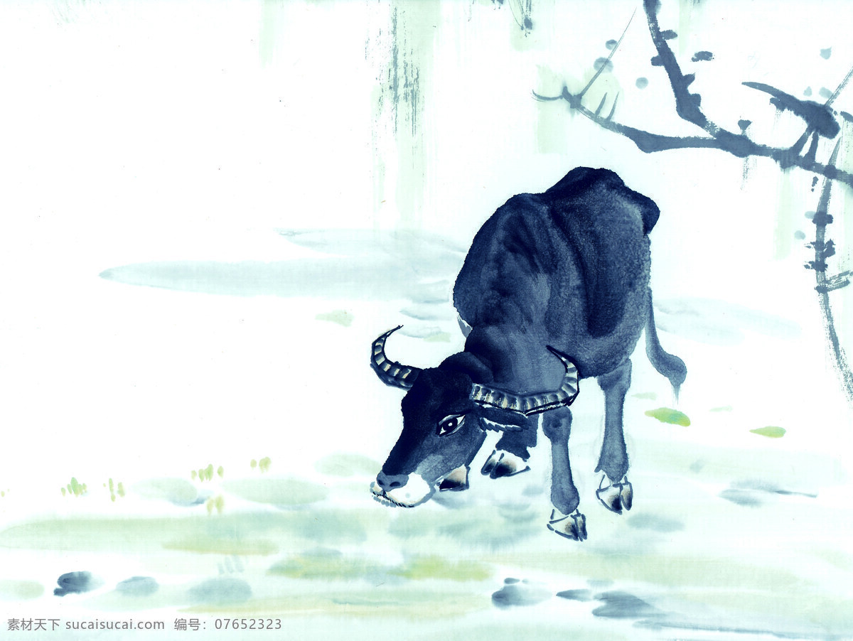 十二生肖 牛 国画 白描 生肖 动物国画 动物画 国画素材 文化艺术 绘画书法