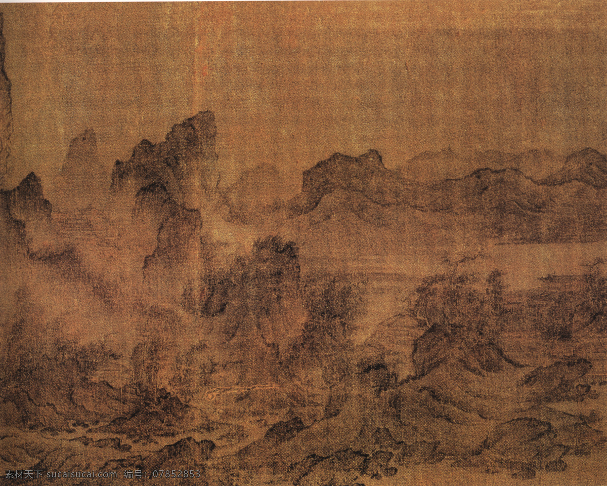 江山 楼 观 图 江山楼观图 设计素材 山水名画 古典藏画 书画美术 棕色