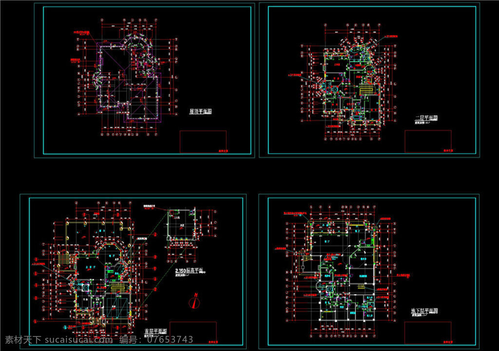 别墅 住宅设计 cad 图纸 工程图 建筑环境设计 建筑施工图 建筑设计 建筑图纸 源文件 dwg 黑色