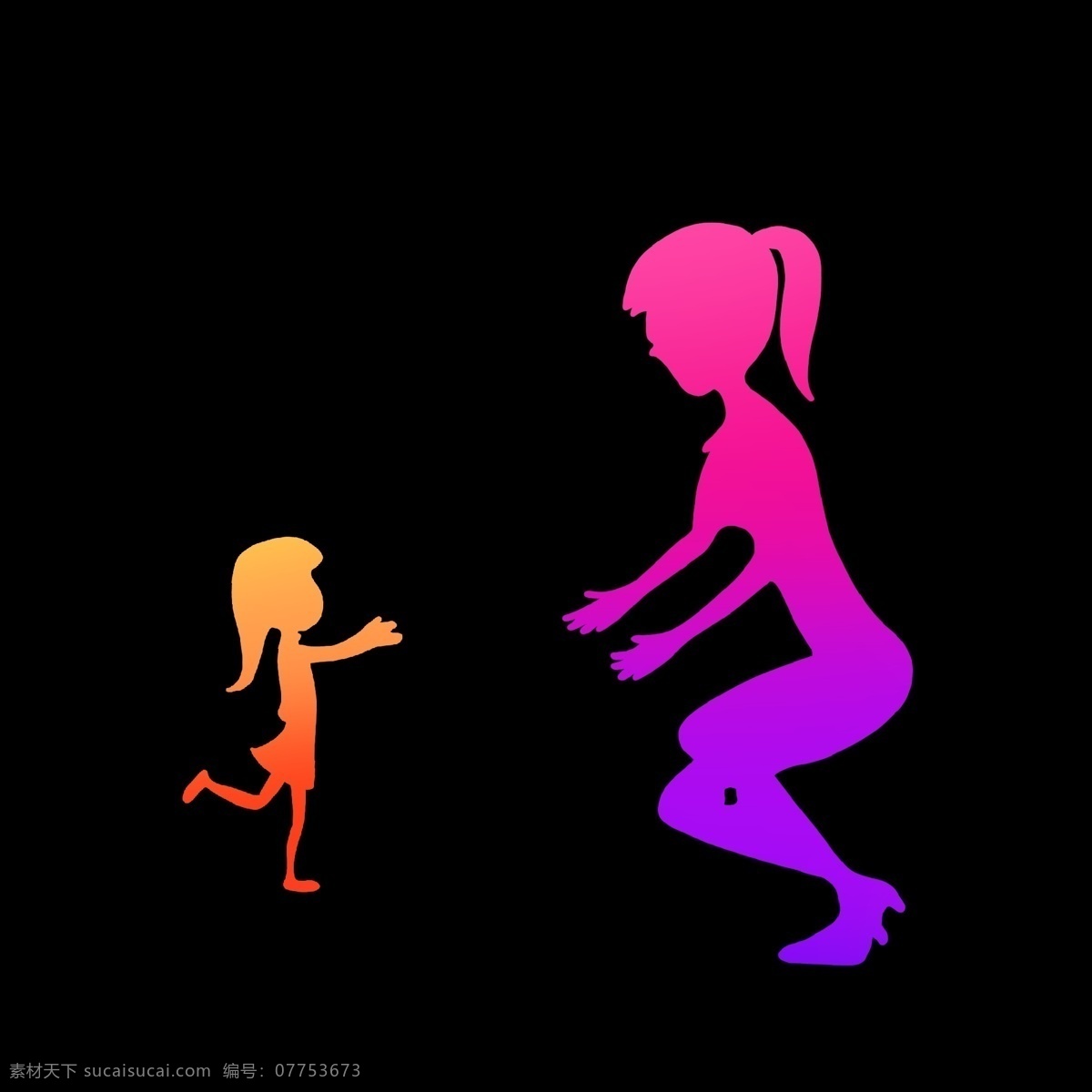 暖色 渐变 母女 拥抱 图 妈妈 女孩 孩子 相拥 相见 形状 剪影 图案 动作 奔跑的样子 速度 运动 激情 节奏 ppt可用 纯色 简约 简洁 简单