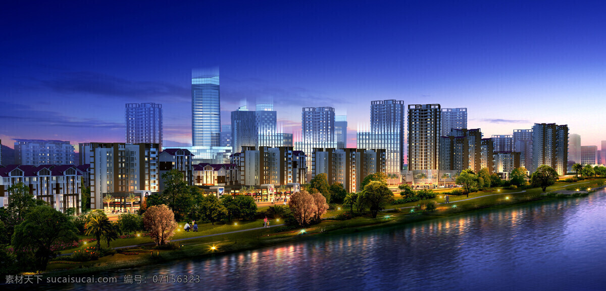 滨江 夜景 城市 城市规划 河边 背景图片