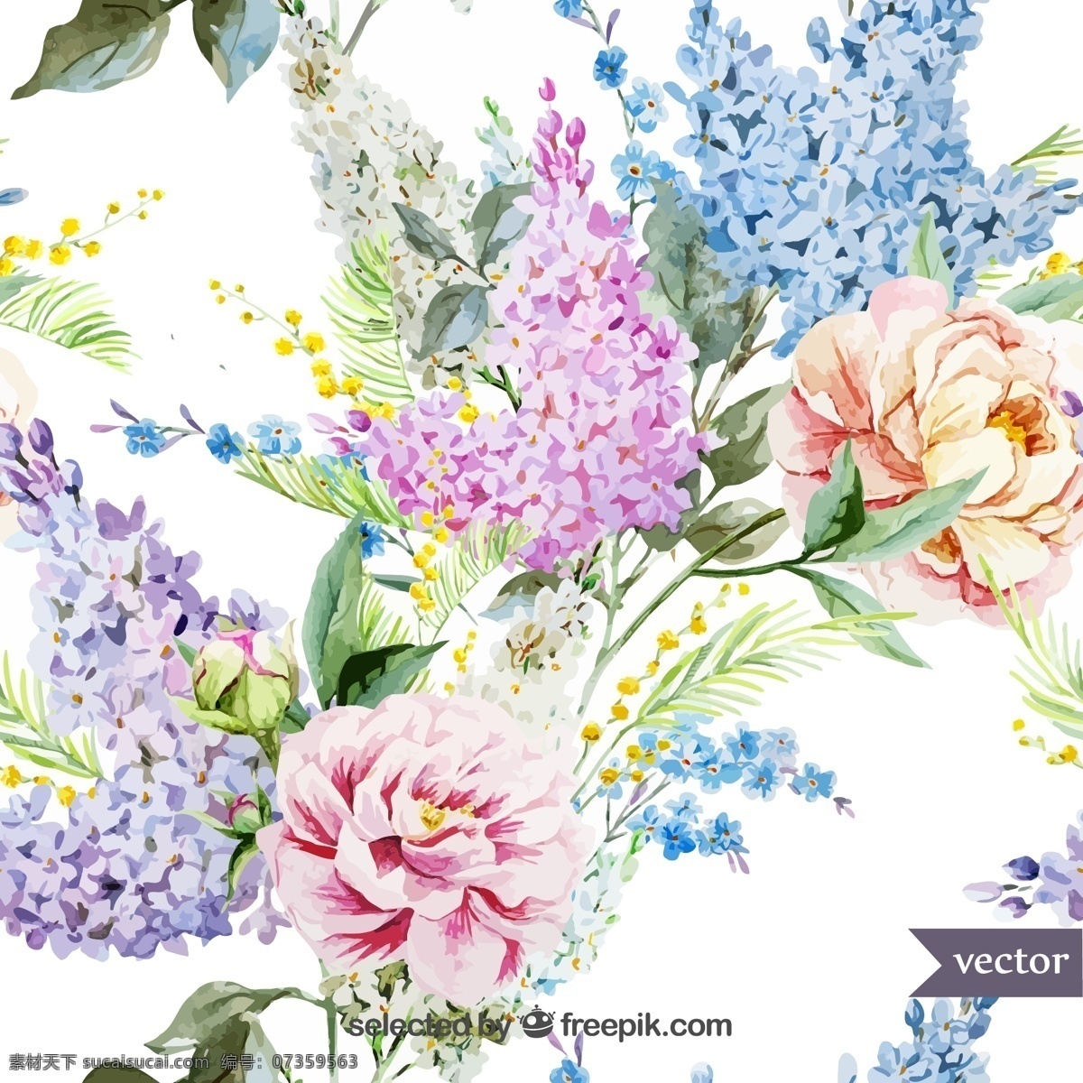 复古手绘花朵 复古 花卉 水彩 油漆 春天 花园 鲜花 花束 园艺 布卢姆 图标 高清 源文件