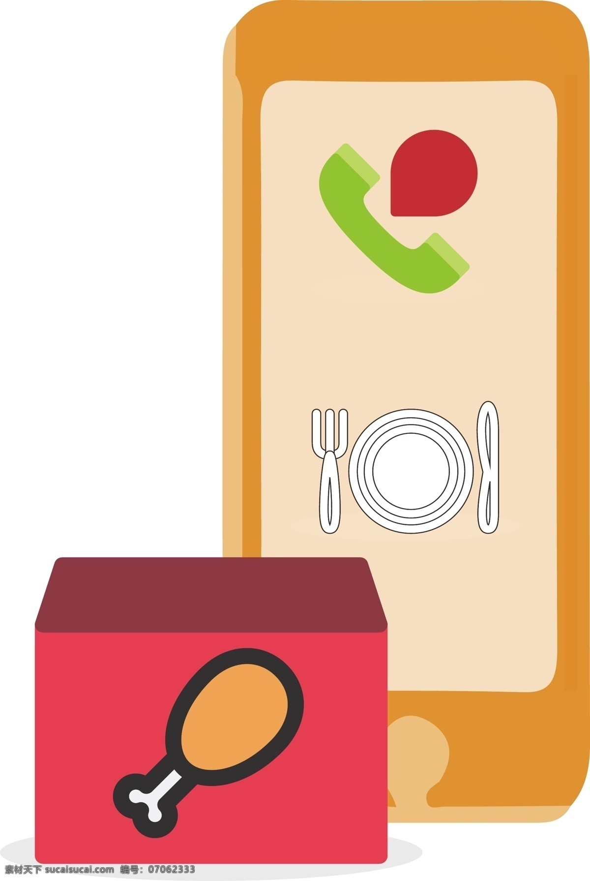 手机 扁平化 外卖 点 餐 服务 点餐服务 交互界面 免扣方便 鸡腿 外卖盒 餐具 电话地址 立体 创意设计