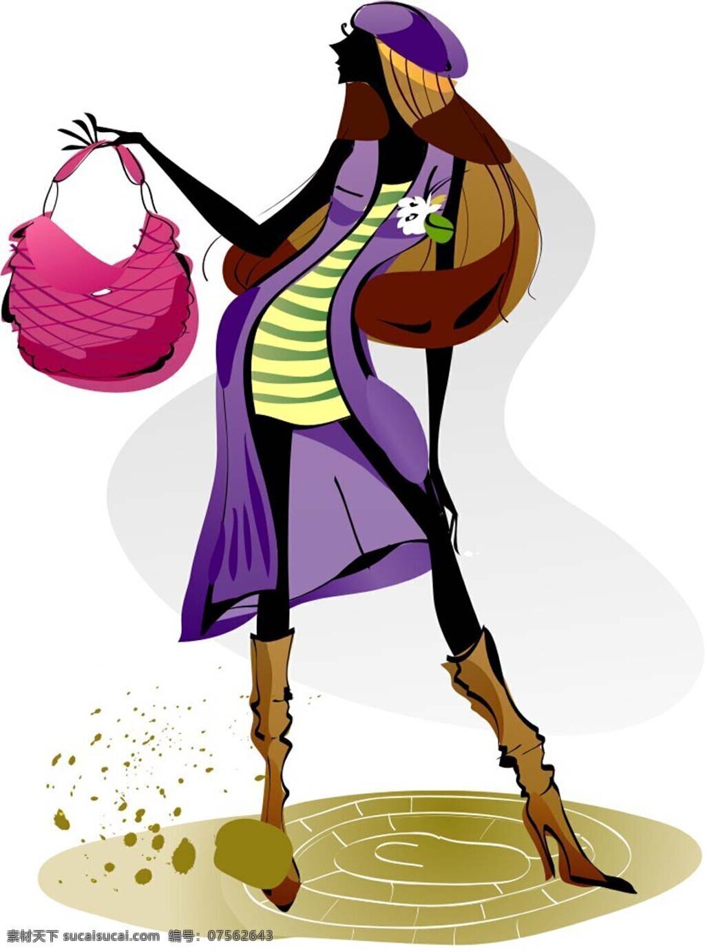 印花 矢量图 服装图案 人物 少女 手袋 印花矢量图 紫色 面料图库 服装设计 图案花型