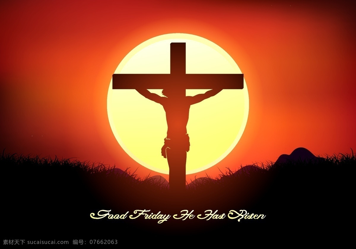 耶稣 受难日 插图 矢量插图 耶稣受难日 十字架 日落
