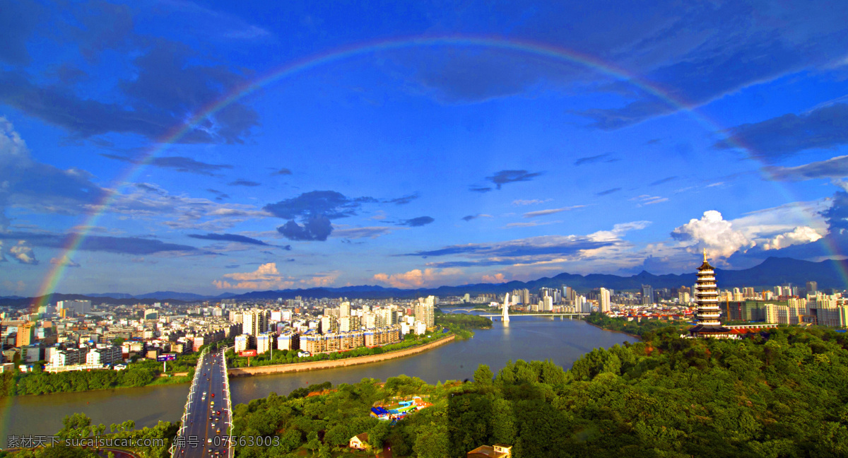 赣州 城市 上空 彩虹 风景 桥梁 蓝天 赣州风景 自然景观 自然风景