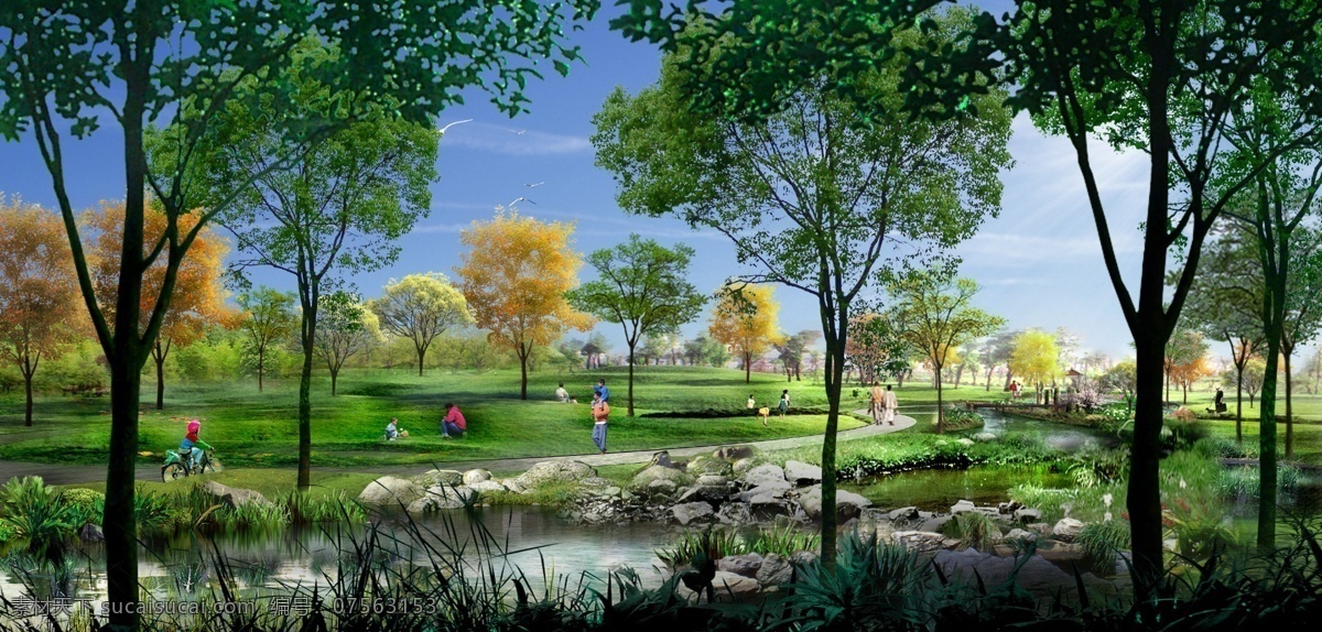 公园一角 公园滨水景观 公园 湿地公园 绿道 景观设计 公共空间 环境设计 效果图