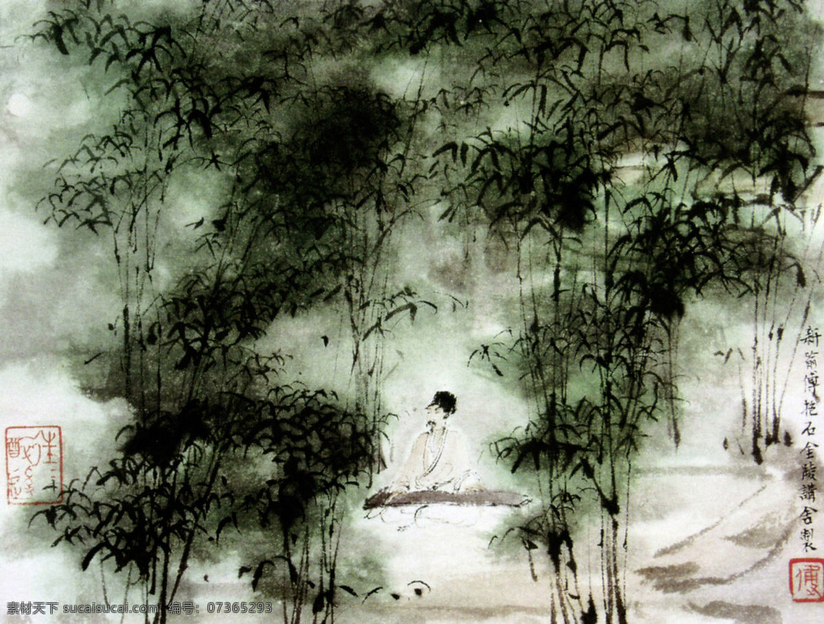 竹 里 馆 图 国画 人物 山水画 水墨画 中国画 中国山水画 风雨归牧 傅抱石 文化艺术