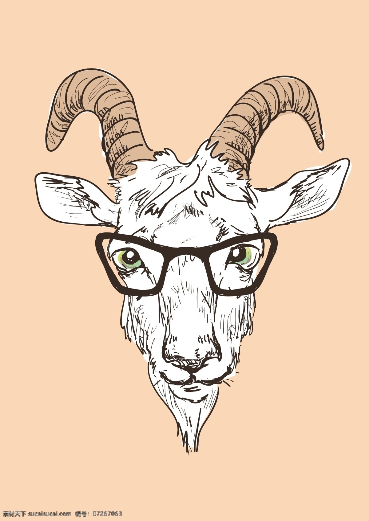 山羊 山羊肖像 动物 动物肖像 动物矢量 t恤图案 时尚插画 矢量 背景底纹 生物世界 野生动物