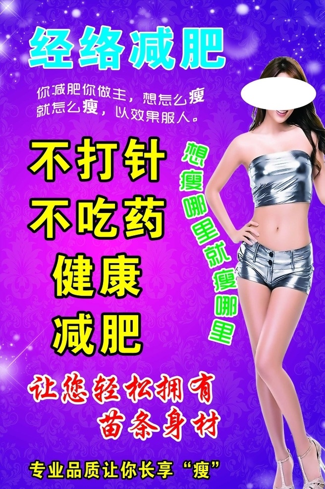 经络减肥 减肥 瘦身海报 紫色背景 韩国美女