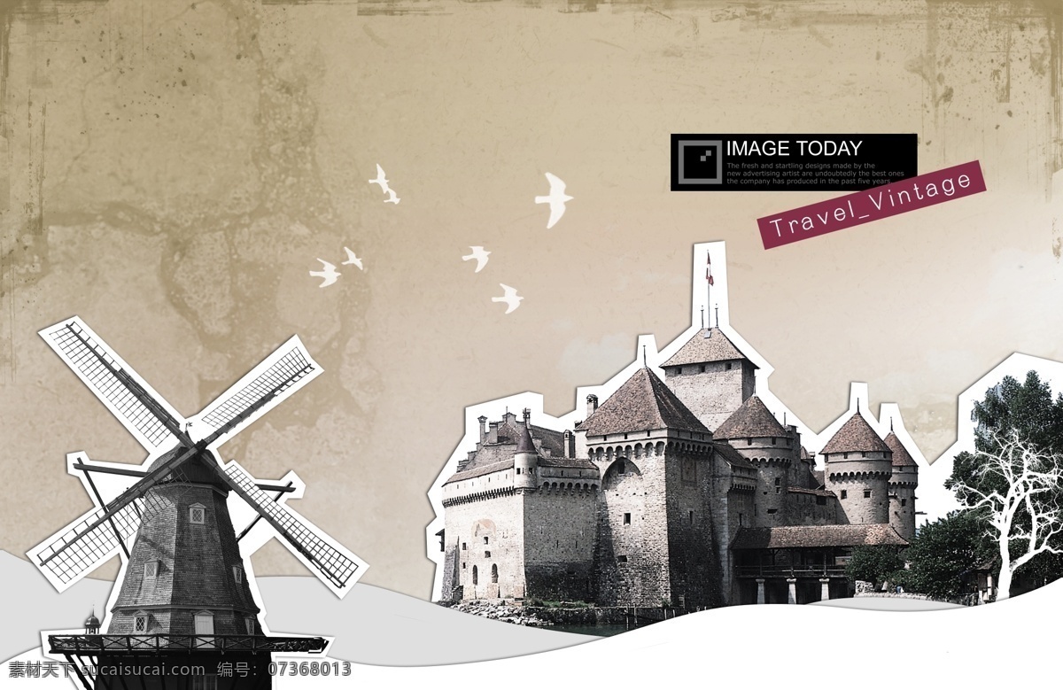 欧洲 城堡 荷兰 风车 psd素材 荷兰风车 欧洲城堡 欧洲建筑 psd源文件