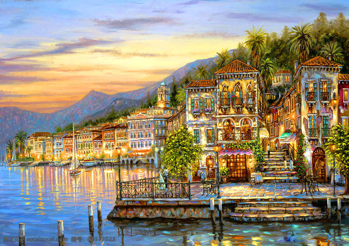 欧洲小镇 油画 绘画 艺术 欧洲 小镇 城镇 小城 风景 景色 绘画书法 文化艺术 美术绘画