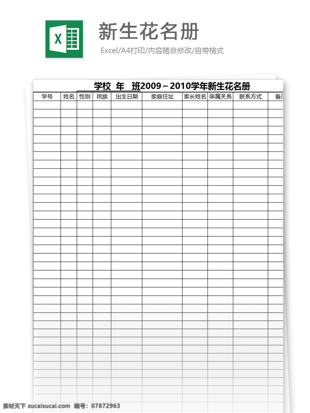新生 花名册 excel 表格 模板 表格模板 图表 表格设计 学校 范文 校园 教育培训 教育教学