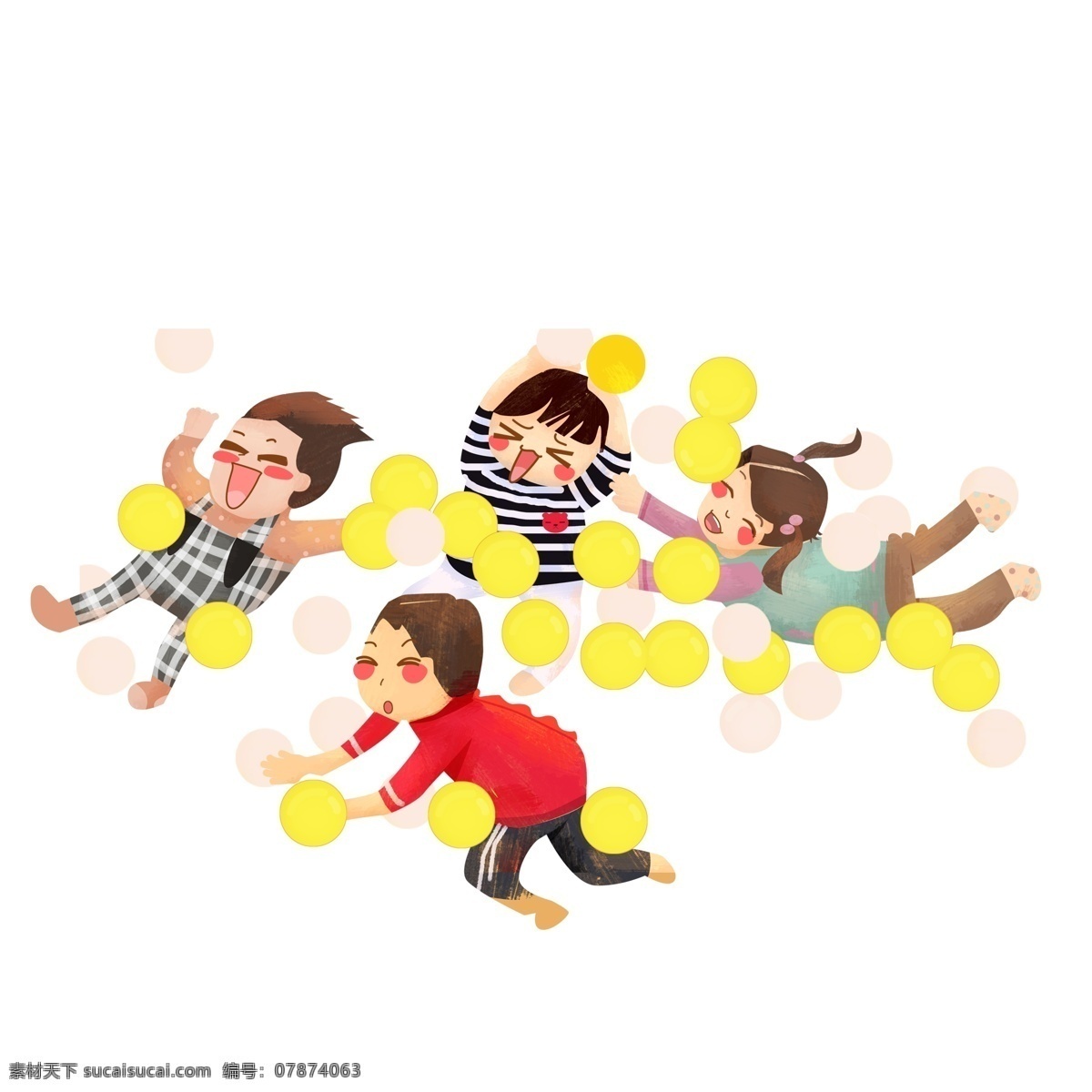 手绘 玩 海洋 球 小孩 人物 卡通 小朋友 玩耍 插画 儿童 国际儿童日 海洋球