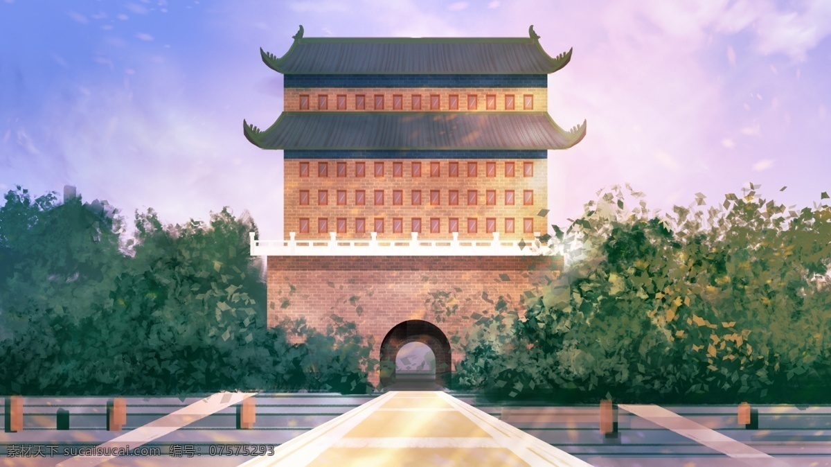 简约 创意 古风 建筑 北京 城墙 插画 风景画 风景 中国元素 传统文化 古建筑 厚涂 中国文化 传统艺术 东方元素 风景名胜 名胜古迹 正阳门