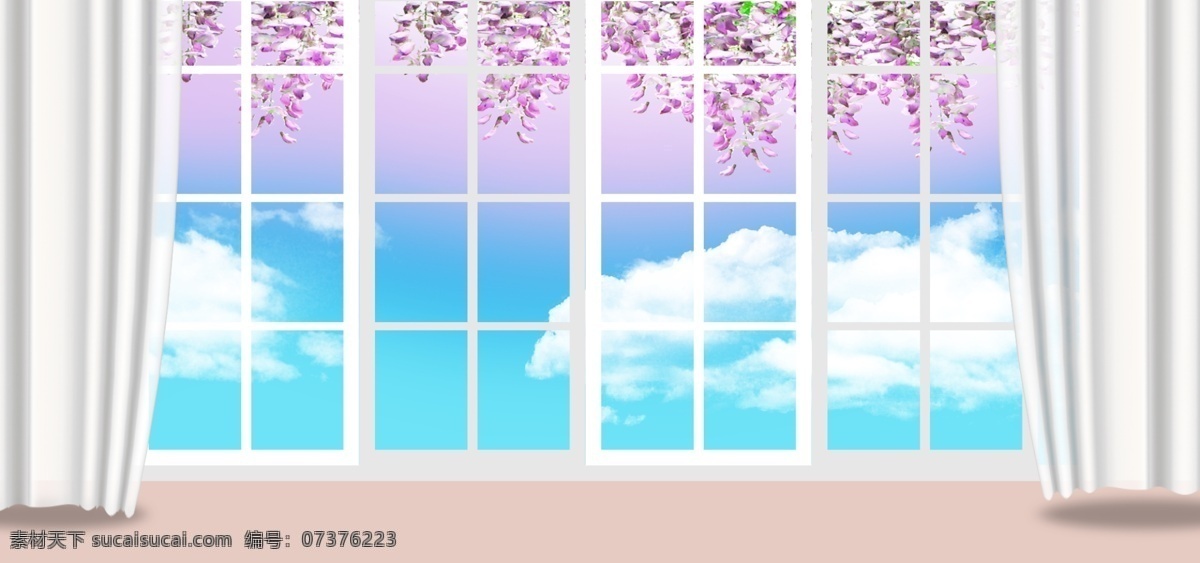 窗台 落地窗 窗户 大气 窗 紫藤花 蓝天 白云 背景 风景 浪漫 阳光 小清新 天空 云彩