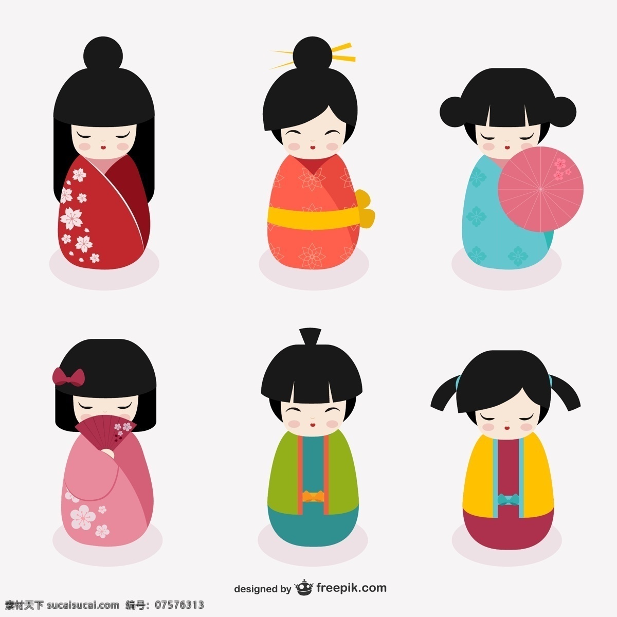 款 可爱 日本 娃娃 矢量 6款 日本娃娃 矢量图 其他矢量图