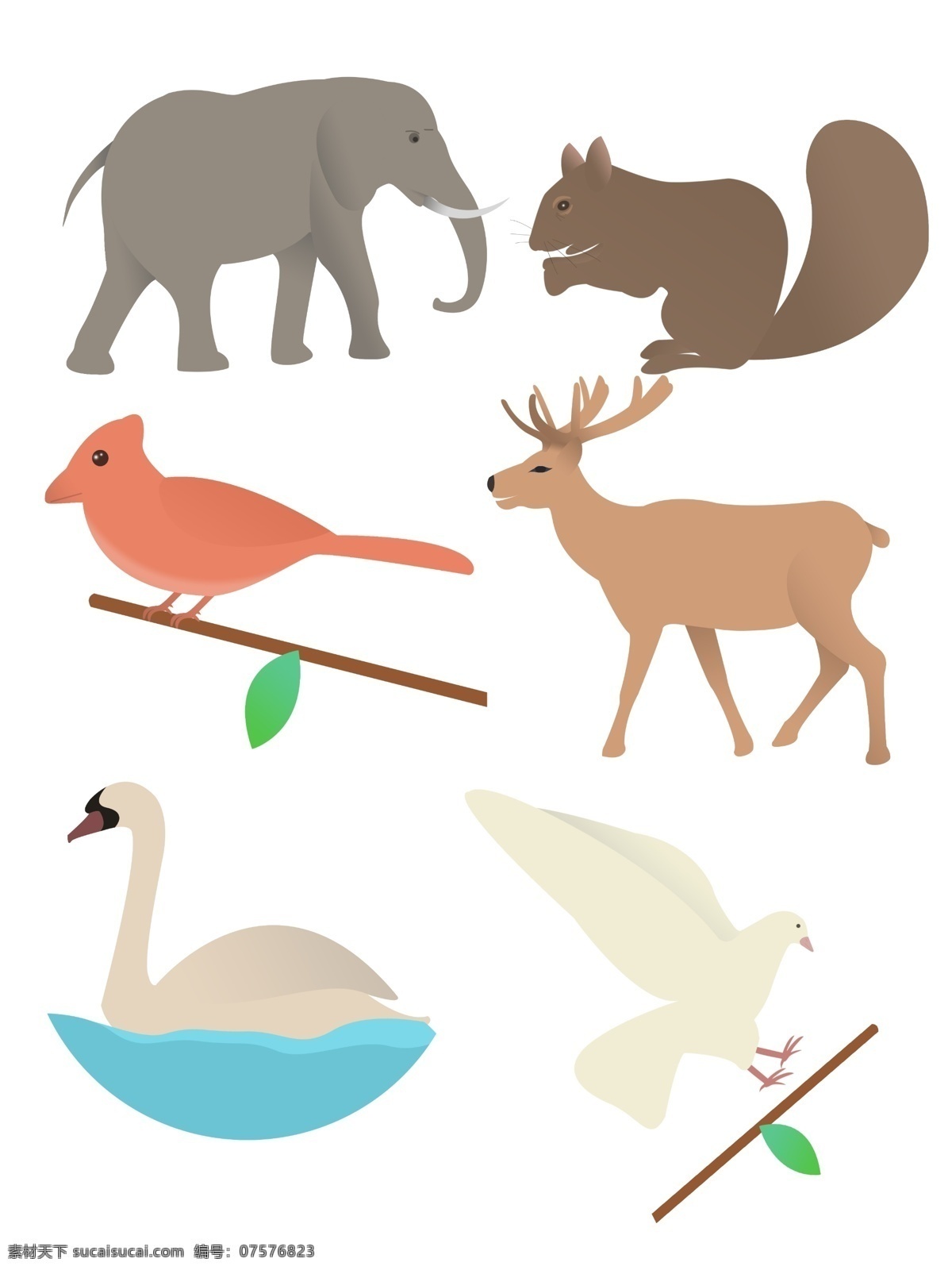 各种 卡通 动物 合集 元素 商用 卡通动物 鸽子 大象 简约 各种动物 小鸟 天鹅 松鼠 麋鹿